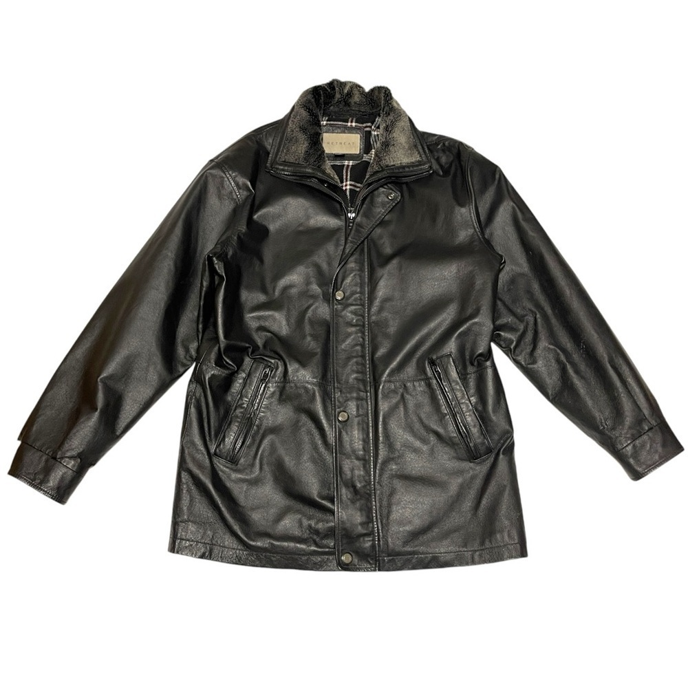 Retreat leather barn jacket black size M Tall vintage removable sherpa